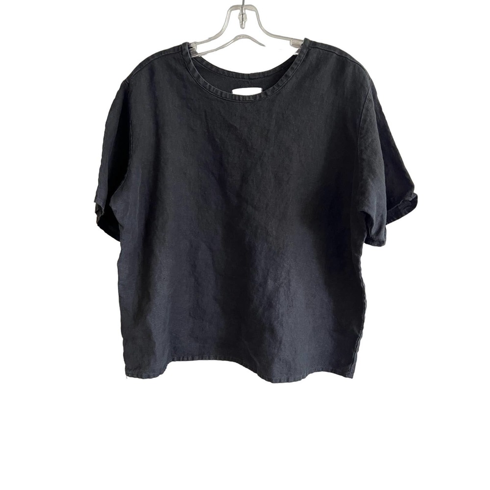 Flax by Jeanne Engelhart boxy linen top black sz Medium